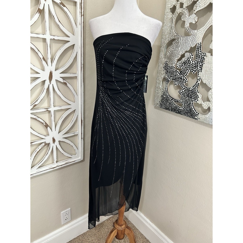 Byer Too! Medium Vintage Y2K Black Glitter Whimsigoth HOCO Mesh Fairy Dress NWT